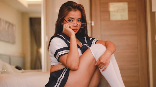 girl wearing sexy catholic school girl uniform