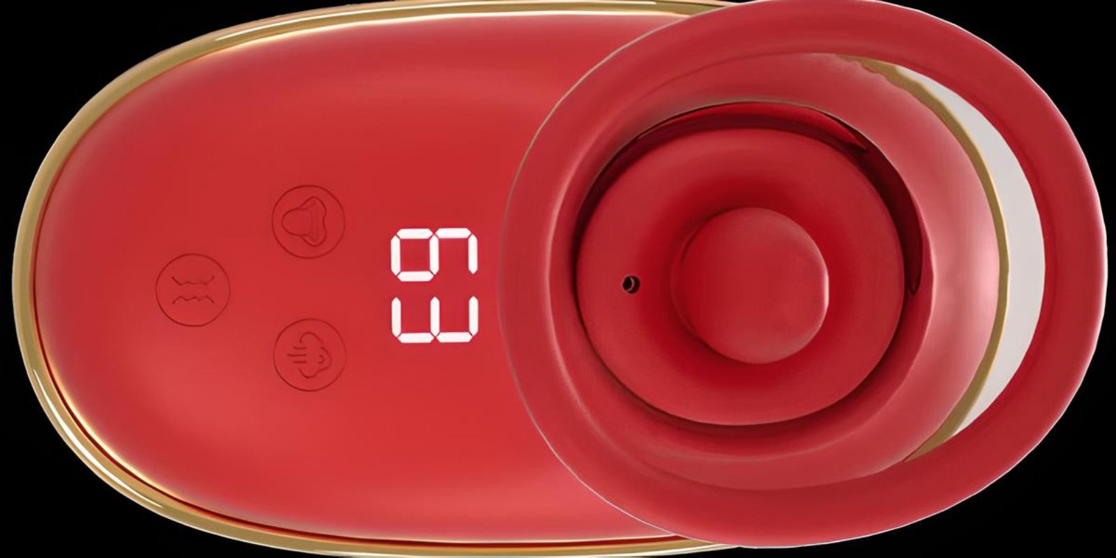 Red clitoral stimulator featuring suction and licking functionalities
