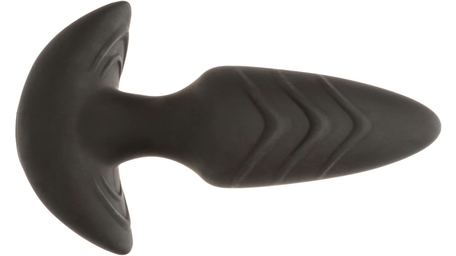 Black anal probe featuring a contoured shaft with vibration and rotation functions