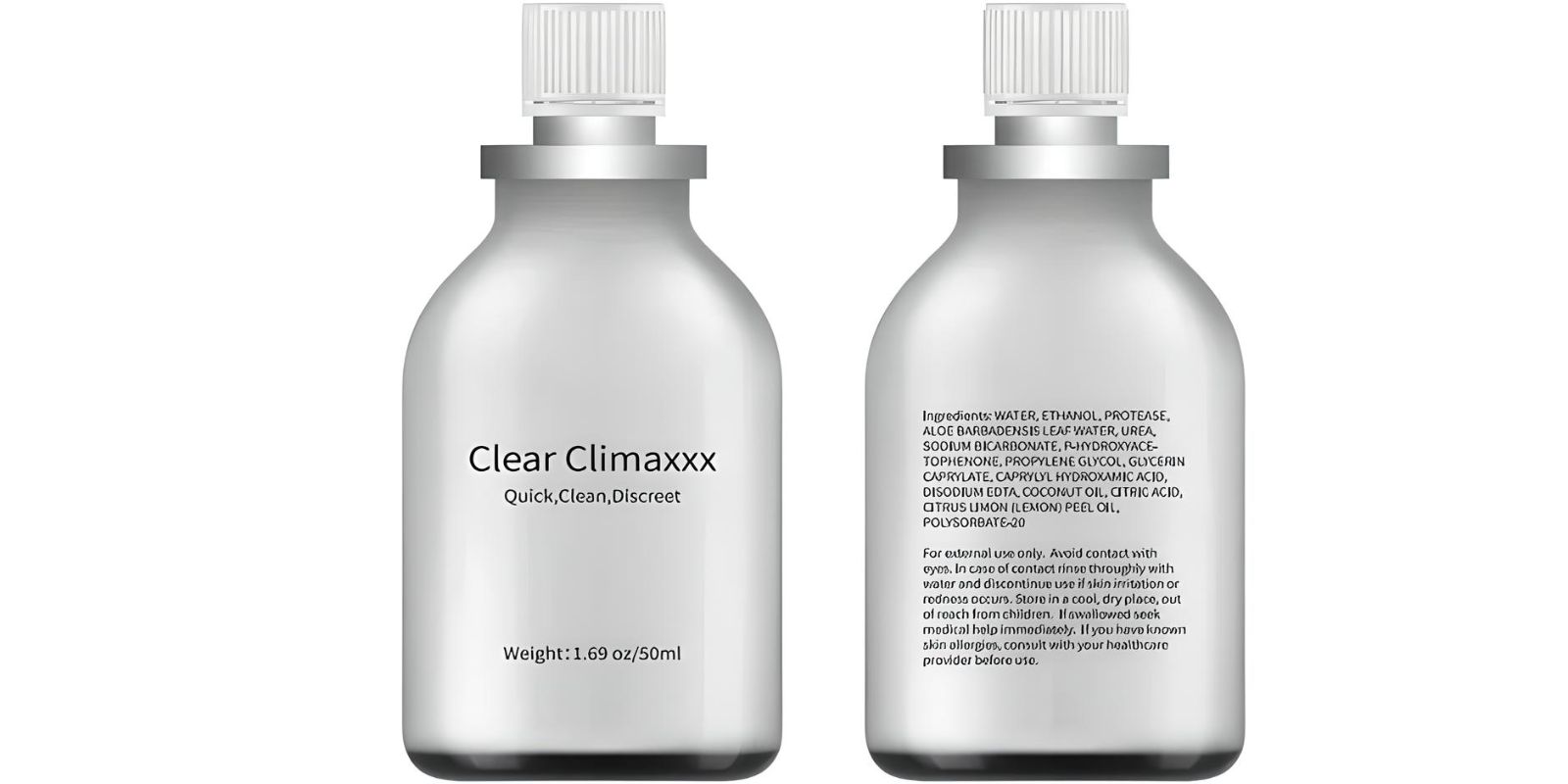 Clear bottle of Climaxxx Jizz Remover, formulated for cleaning adult toys and intimate areas