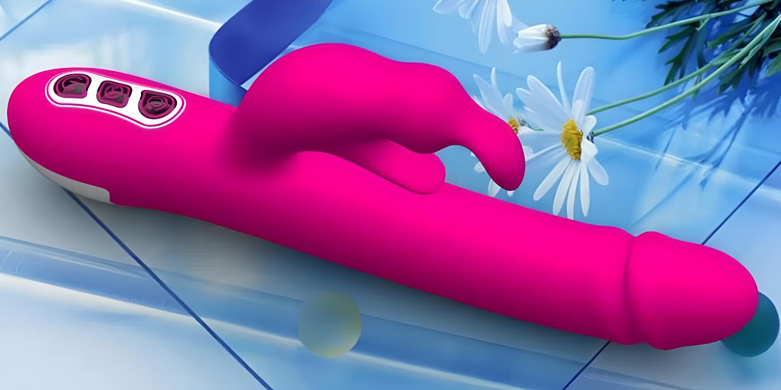 Purple dual-action vibrator with rotating shaft and external stimulator