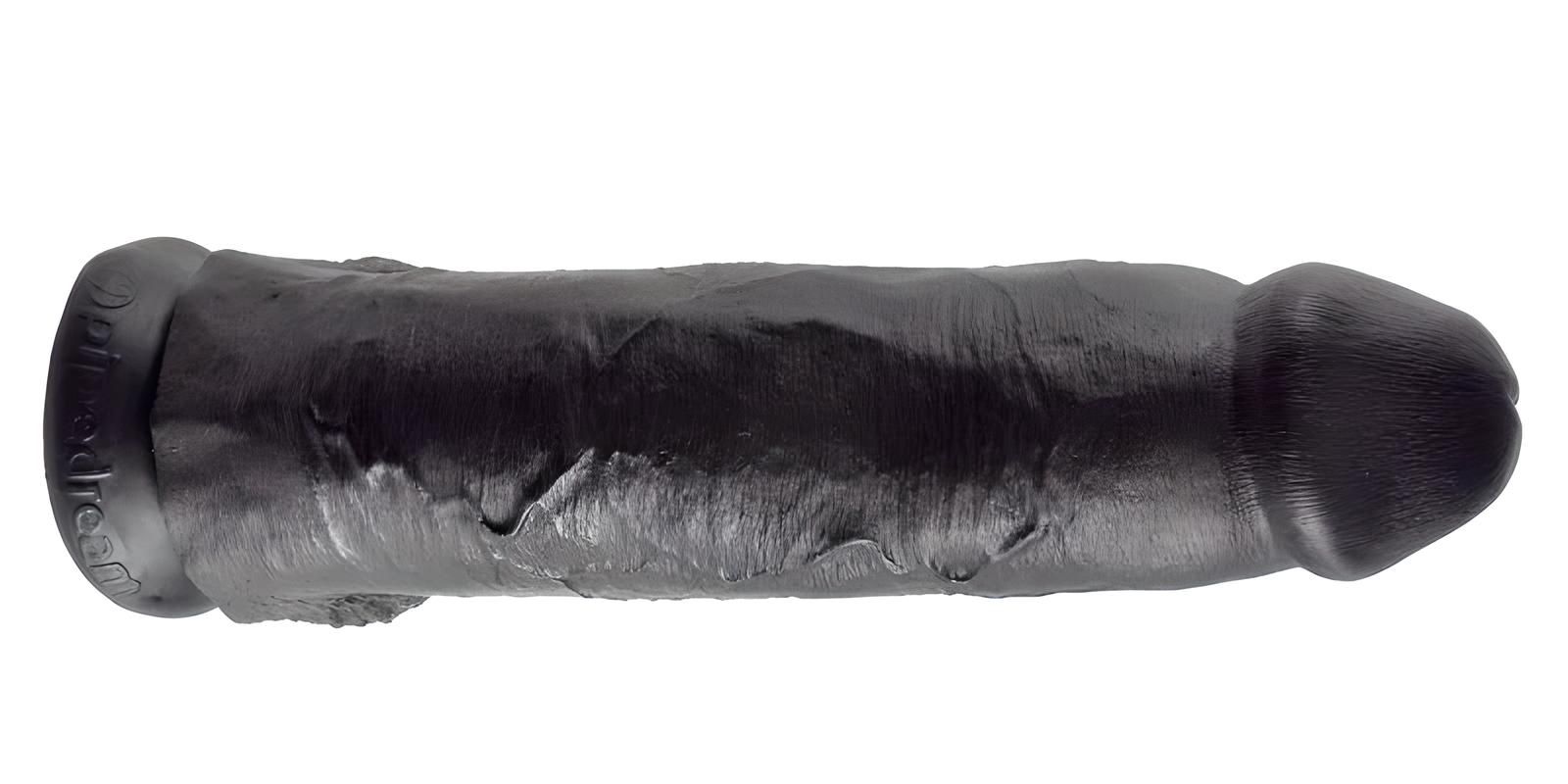 12-inch tan dildo with realistic detailing, attached balls, and suction base