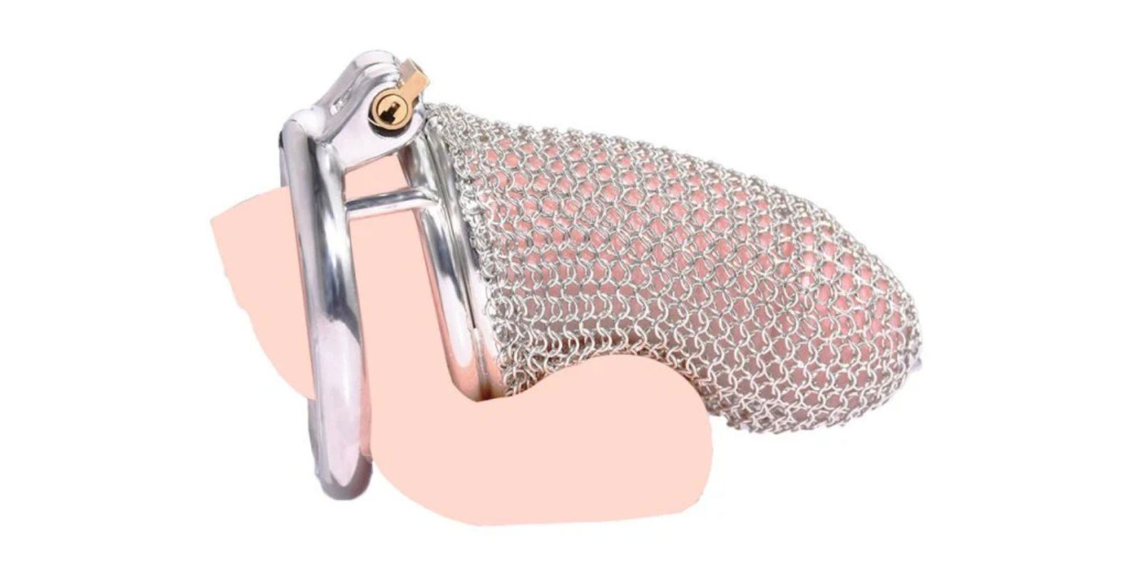 Silver metal chastity cage with mesh design and adjustable rings