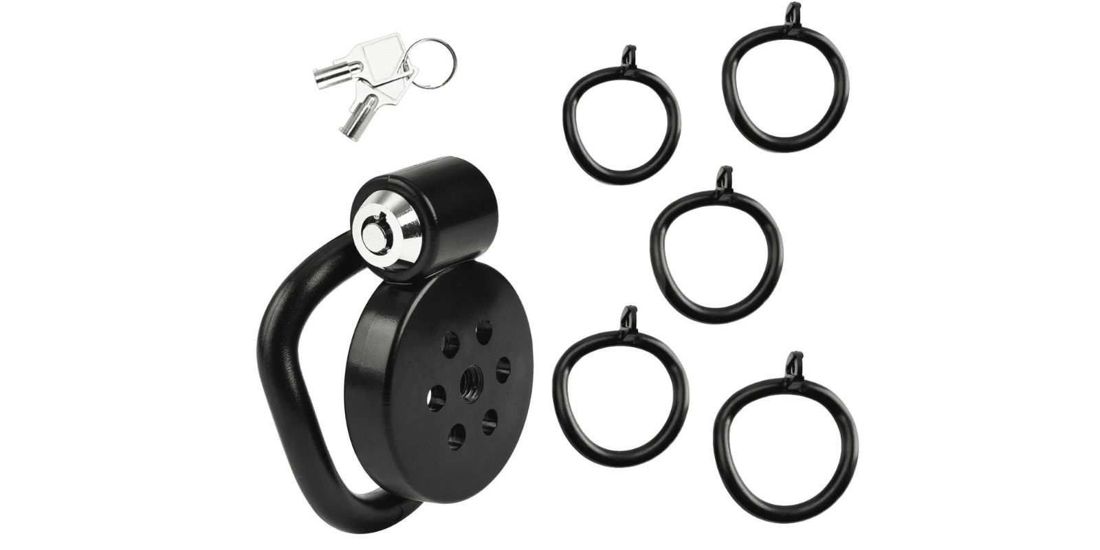 Black lightweight chastity cage with ventilation holes and adjustable rings